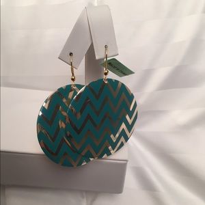Gold chevron & Aqua disc earrings